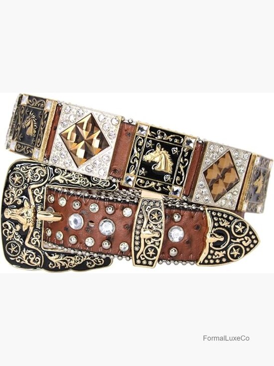 Genuine Leather Rhinestone Western Belt with Crystal Studs main image 6